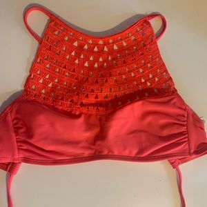 Coral halter bikini top